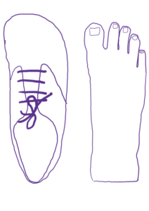 Sketch of wide shoes with foot